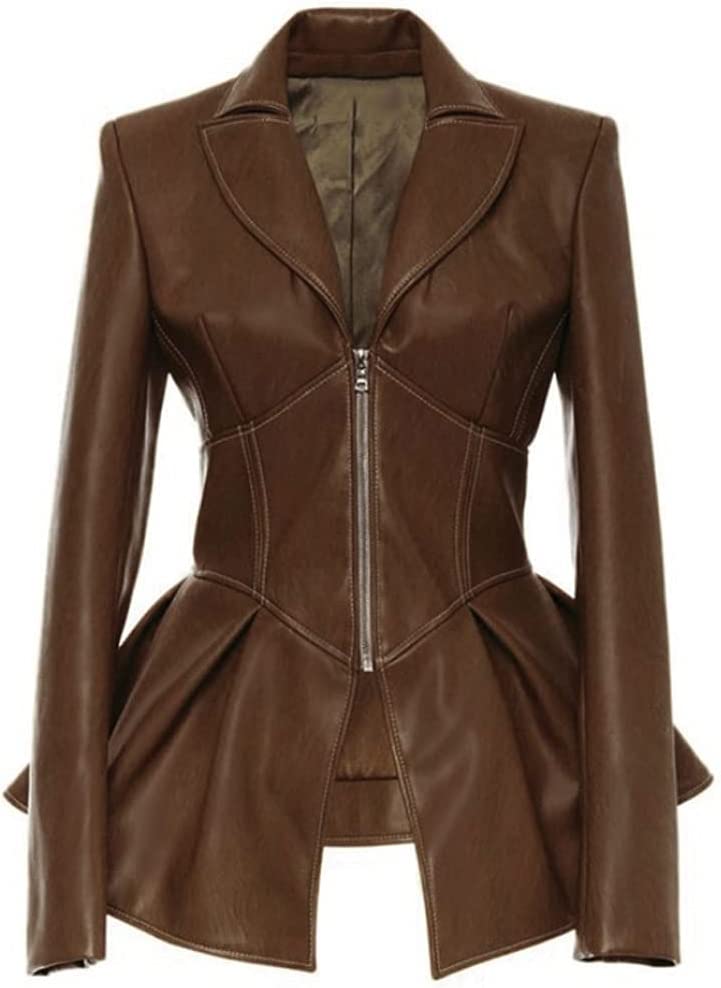 WSSBK Pure Color Locomotive Style Patchwork Irregular Jacket,Women's Long-Sleeved Tops,Women's Coats,Fashion Trends (Color : A, Size : Medium)