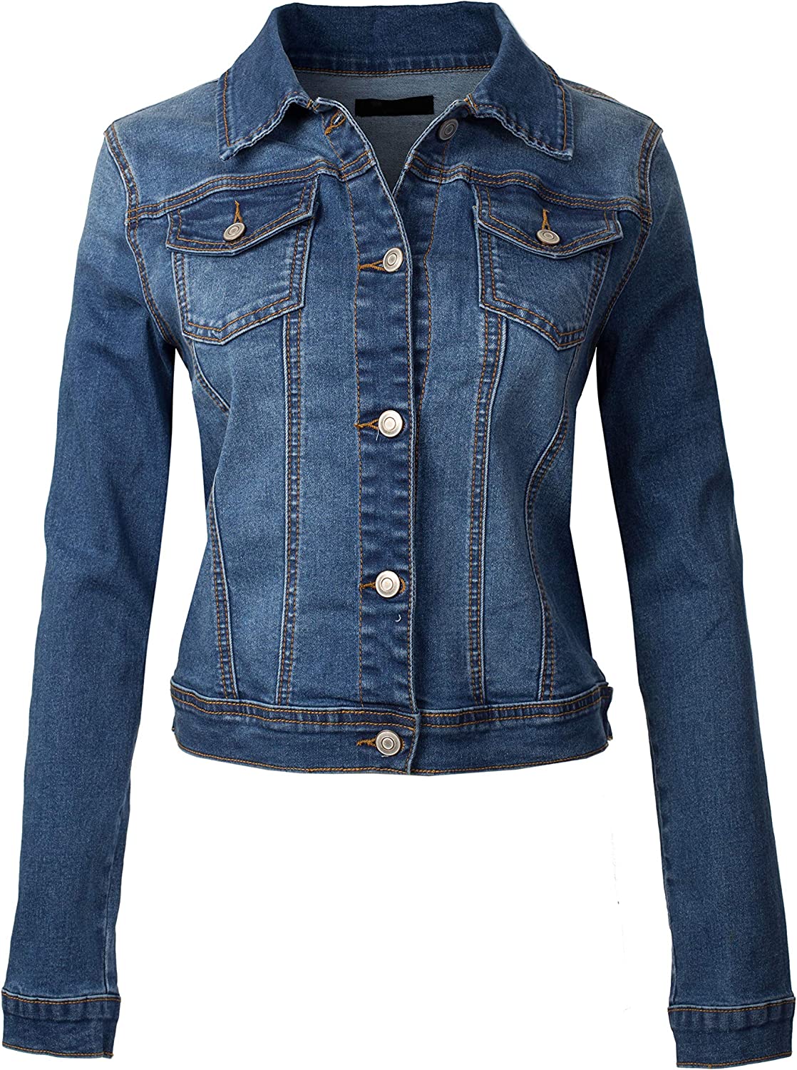 Design by Olivia Women's Classic/Destroyed Vintage Washed Long Sleeve Denim Jean Jacket