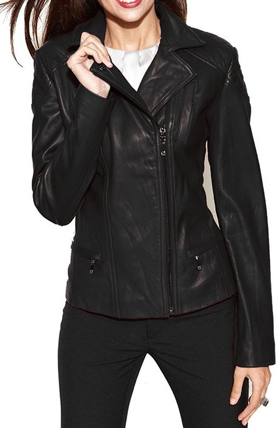 Captain Cory Womens Bambert Lambskin Genuine Leather Jacket, Biker Jacket