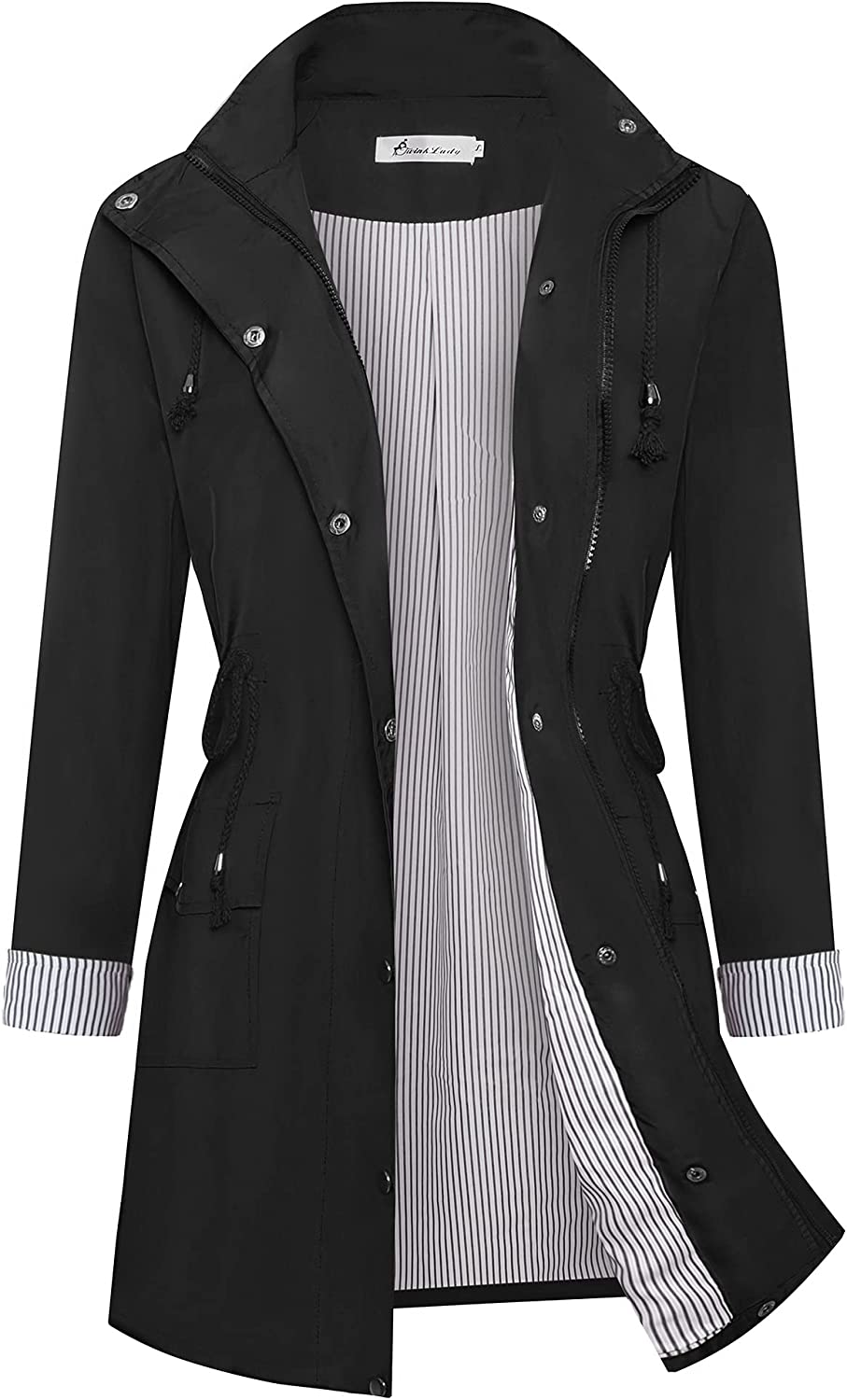 Twinklady Rain Jacket Women Windbreaker Striped Climbing Raincoats Waterproof Lightweight Outdoor Hooded Trench Coats
