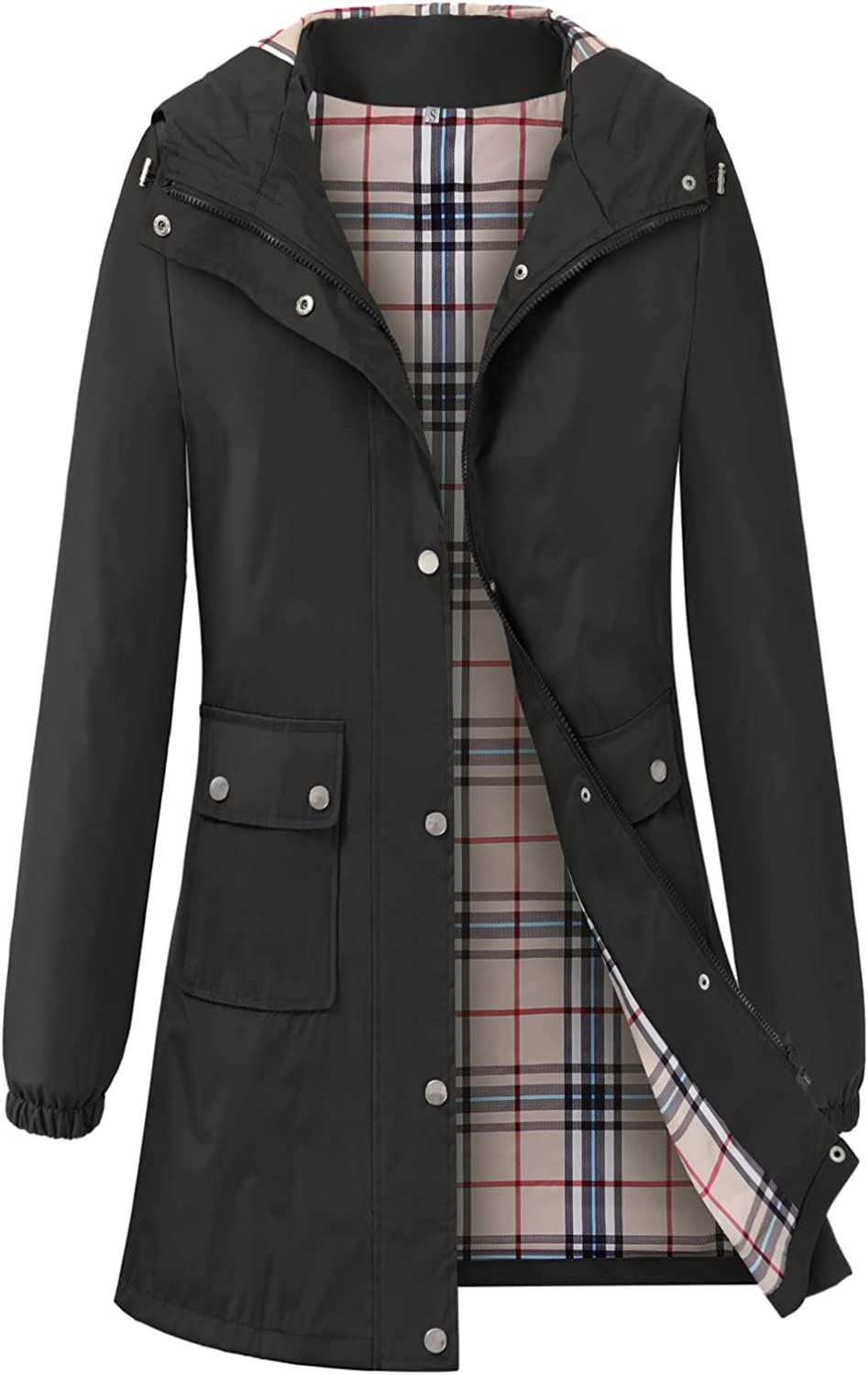 Adiwiid Rain Coat for Women Waterproof with Hood Lightweight Women's Rain Jacket Outdoor Trench Windbreaker Long Raincoats