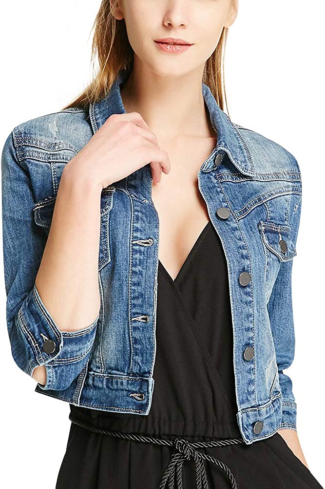 SUSIELADY Women Casual Denim Jacket Jeans Tops Half Sleeve Trucker Coat Outerwear Girls Fashion Slim Outercoat Windbreaker