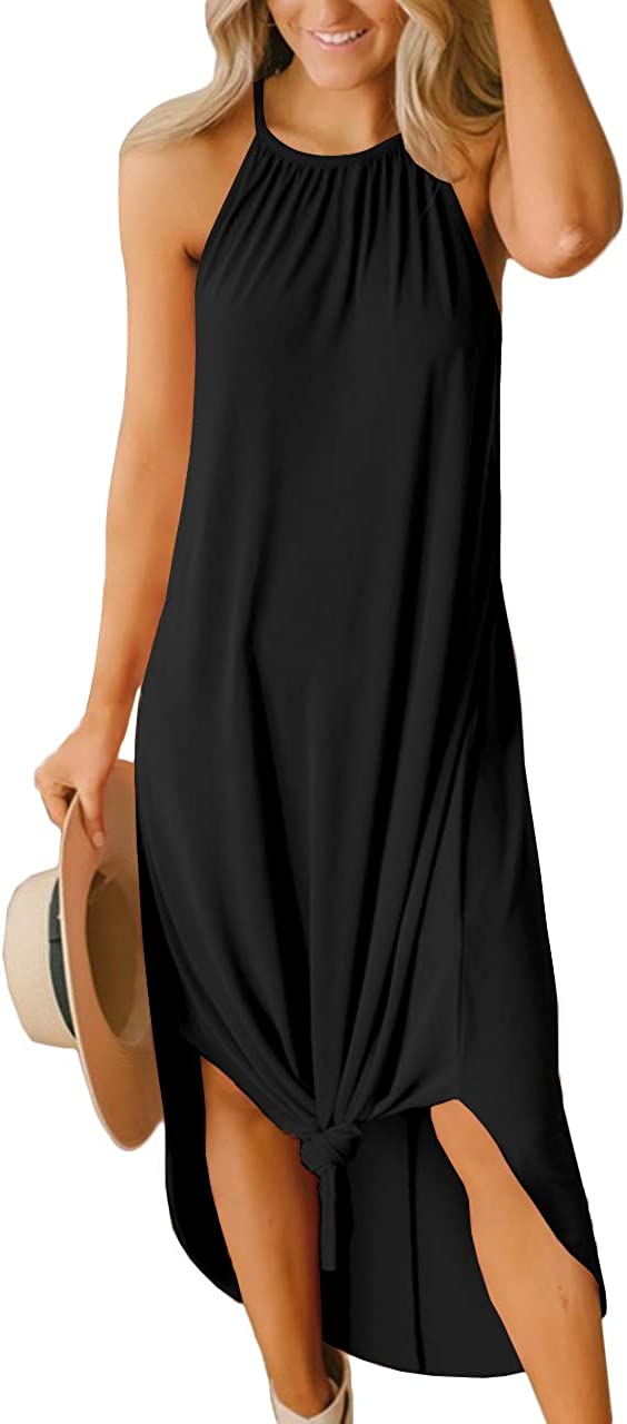 Women's Summer Side Slit Halter Maxi Dress