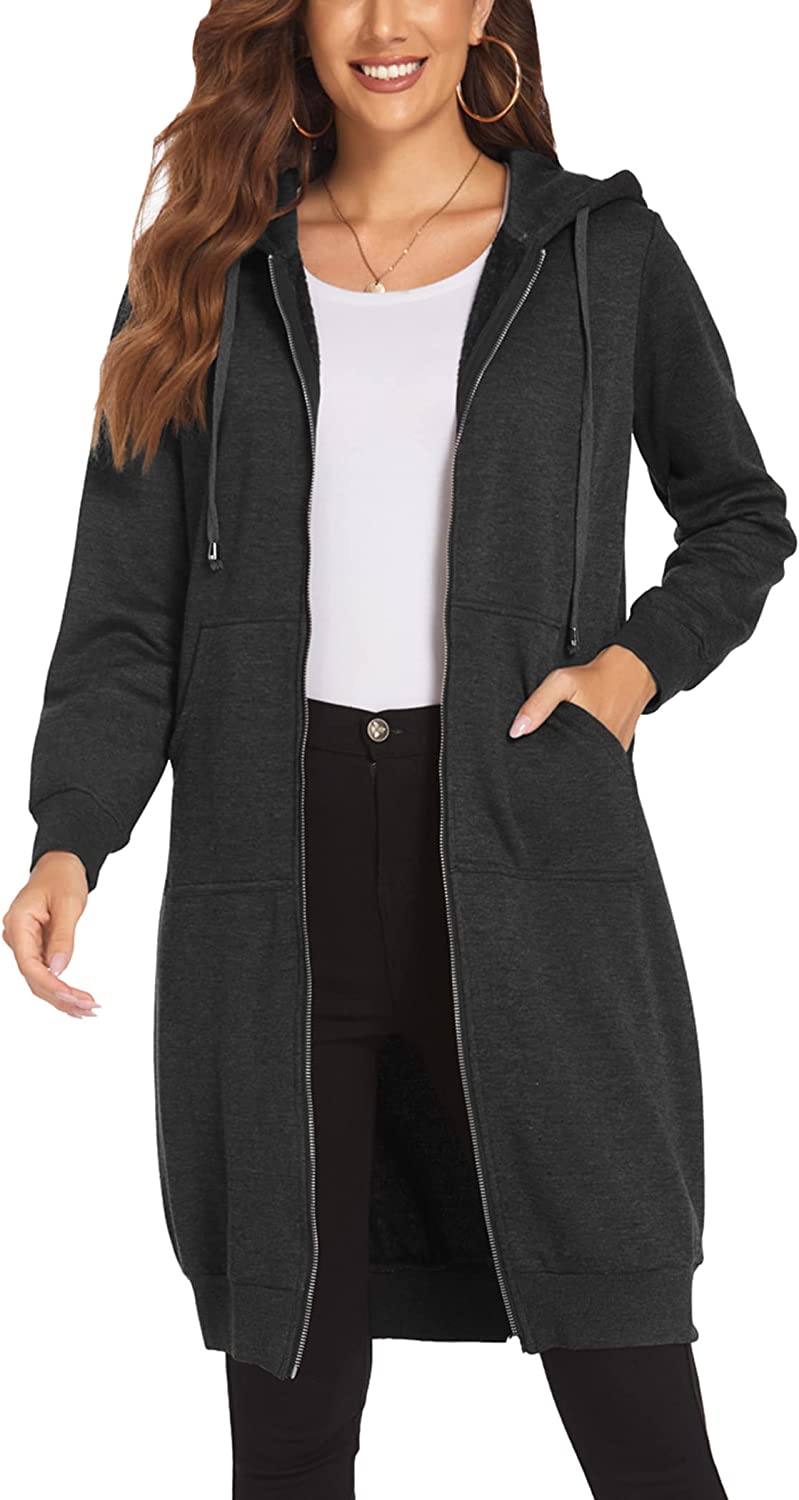 ELESOL Women Casual Zip up Fleece Hoodies Tunic Sweatshirt Long Hoodie Jacket S-XXL