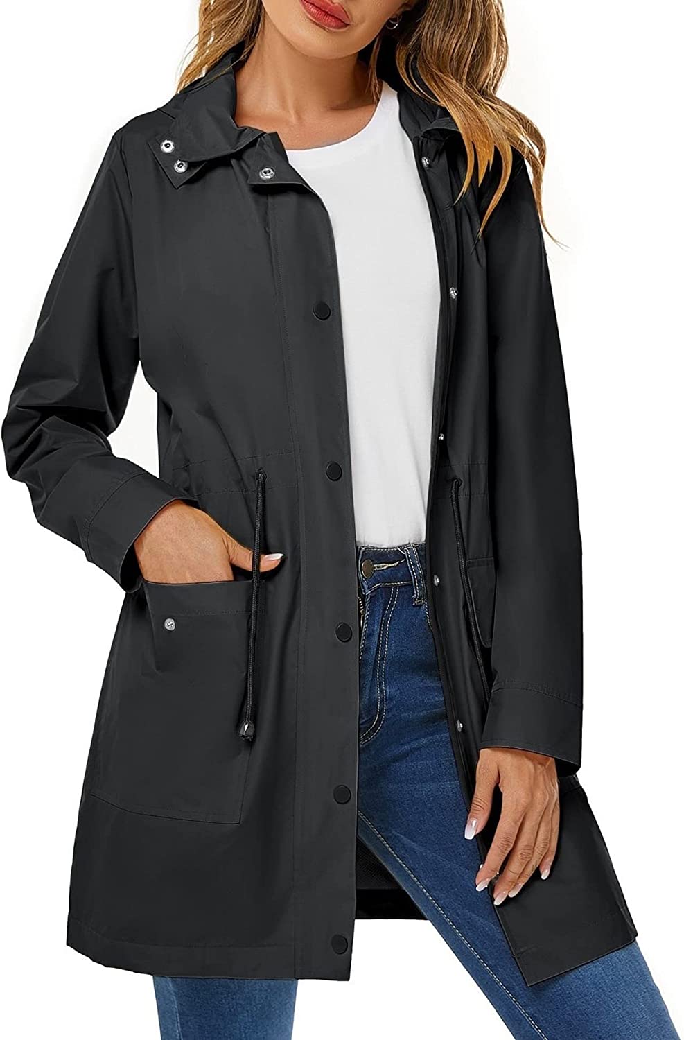 Avoogue Rain Coats for Women Rain Jacket Waterproof Lightweight Windbreaker Jacket Outdoor Hooded Long Raincoat