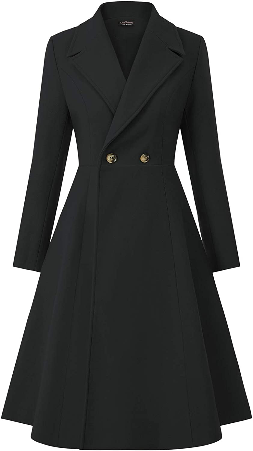 CURLBIUTY Women Swing Double Breasted Pea Coat Winter Long Overcoat Jacket