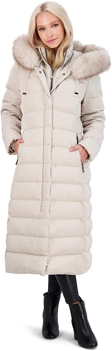 Tahari Nellie Long Coat for Women-Insulalted Jacket with Removable Faux Fur Trim