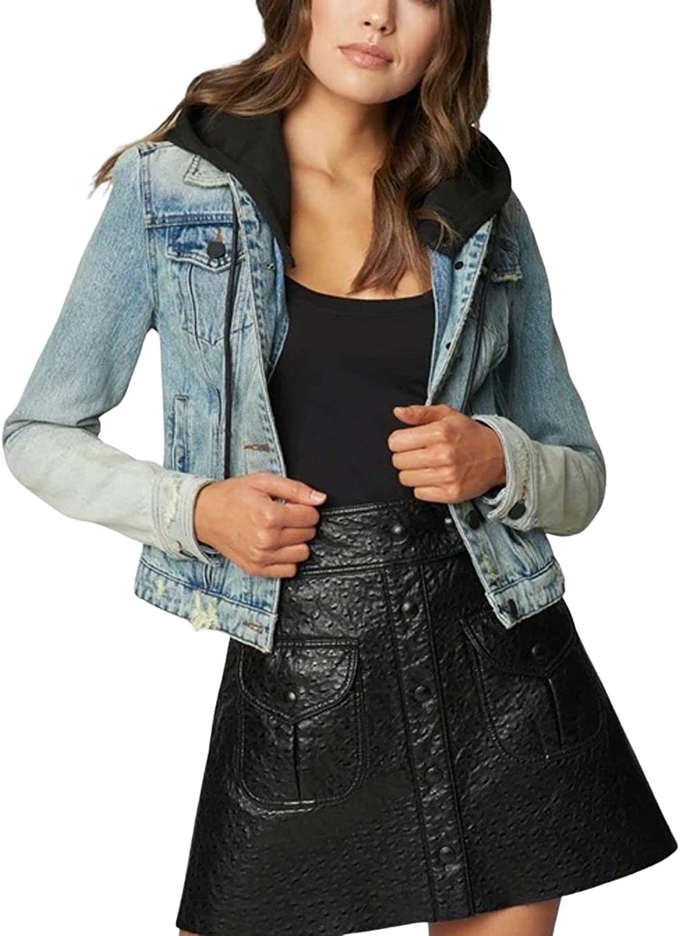 [BLANKNYC] womens Luxury Clothing Denim Trucker Jacket With Removable Hood