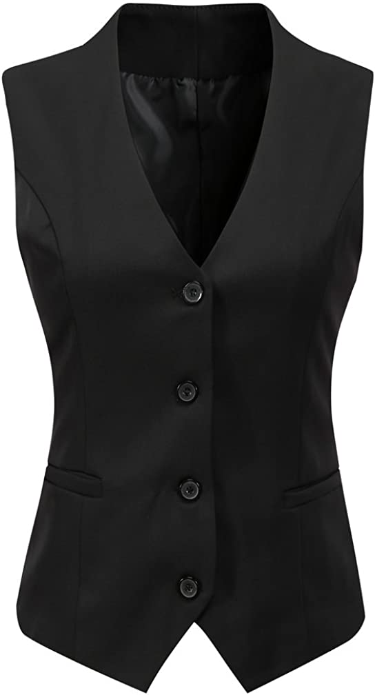 Foucome Women's Formal Regular Fitted Business Dress Suits Button Down Vest Waistcoat