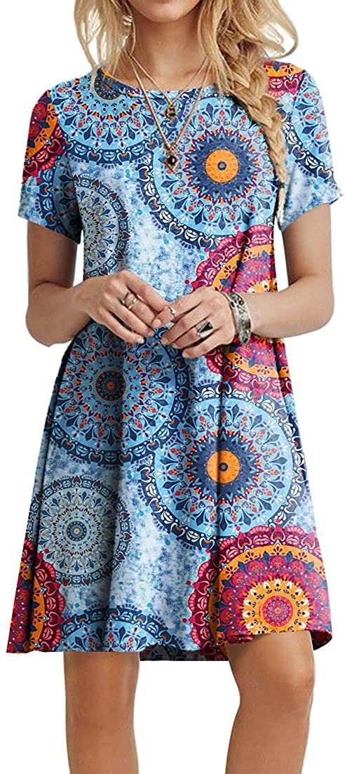 Women's 2022 Summer Casual Tshirt Dresses Short Sleeve Boho Beach Dress