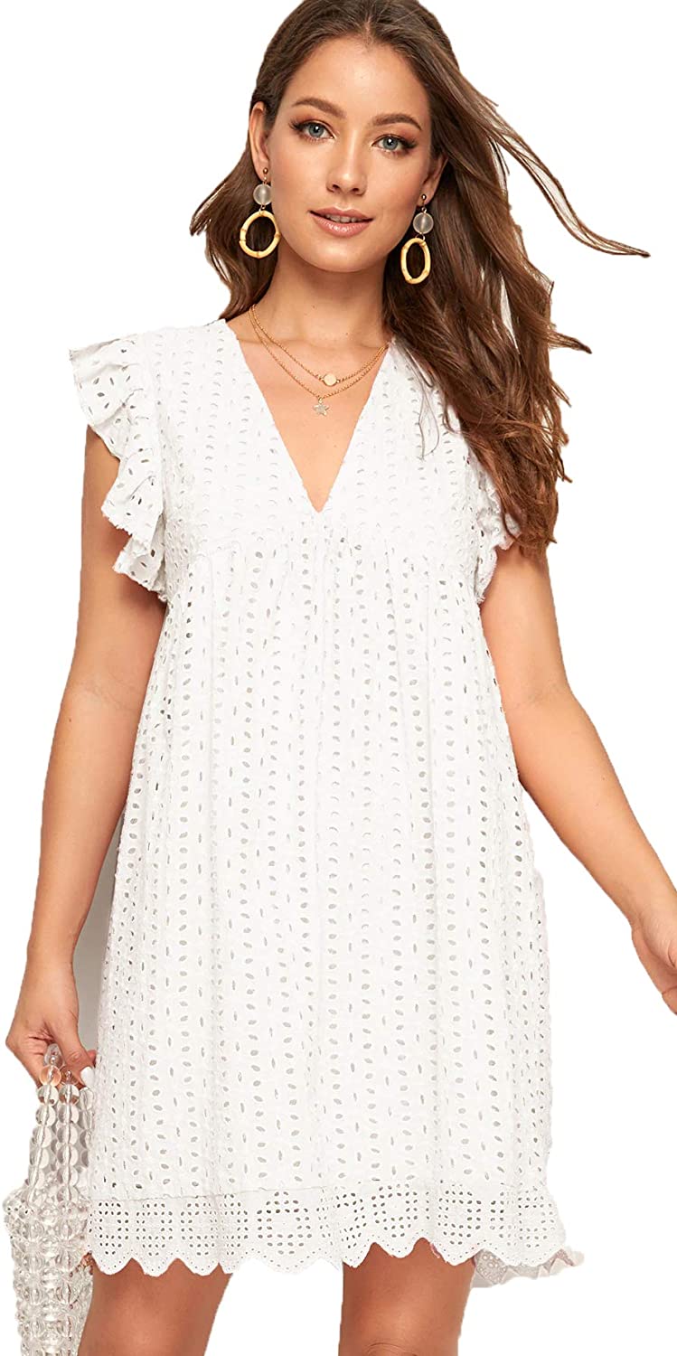 Women's Plain Short Sleeve Floral Summer Floral Lace Prom Party Shift Dress