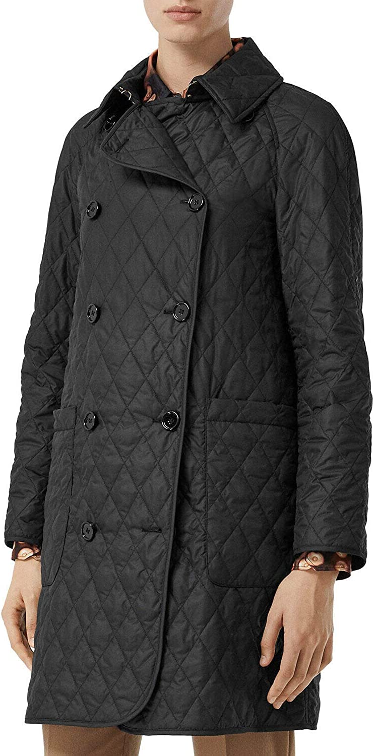 BURBERRY Women's Tything Diamond Quilted Double Breasted Coat in Black Size