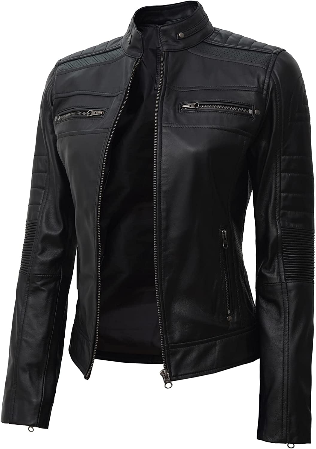 Leather Jacket Women - Cafe Racer Real Lambskin Leather Motorcycle Jackets