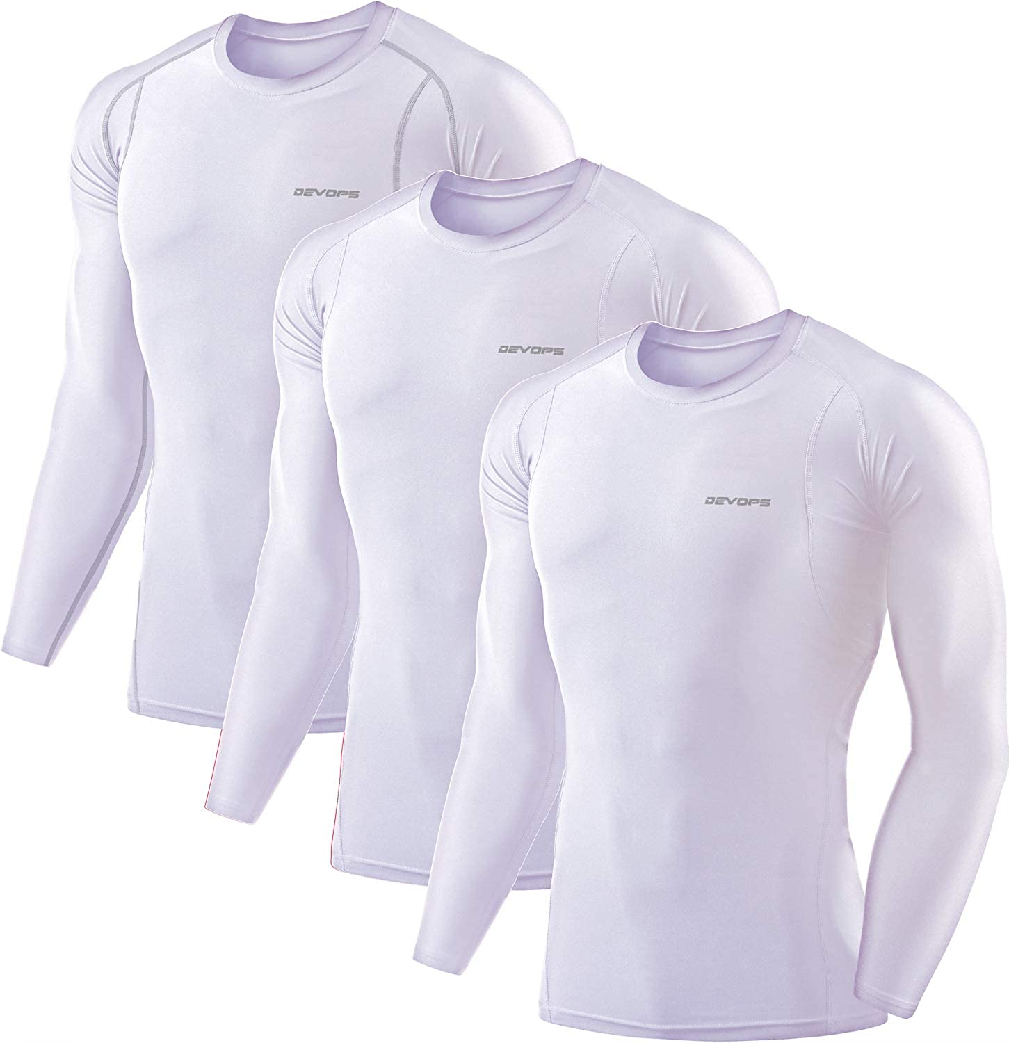 DEVOPS 2~3 Pack Men's Athletic Long Sleeve Compression Shirts