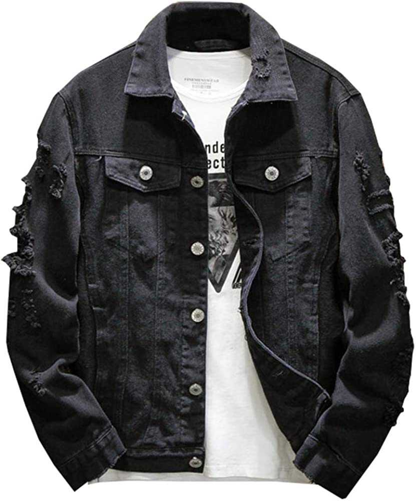 Kedera Distressed Denim Jacket Men's Button Down Denim Jacket Trucker Jean Coat