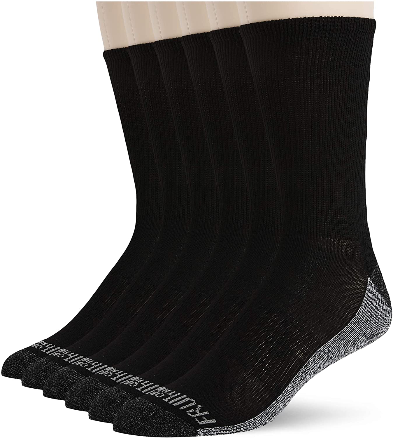 Fruit of the Loom Mens Essential 6 Pack Casual Crew Socks | Arch Support | Black & White