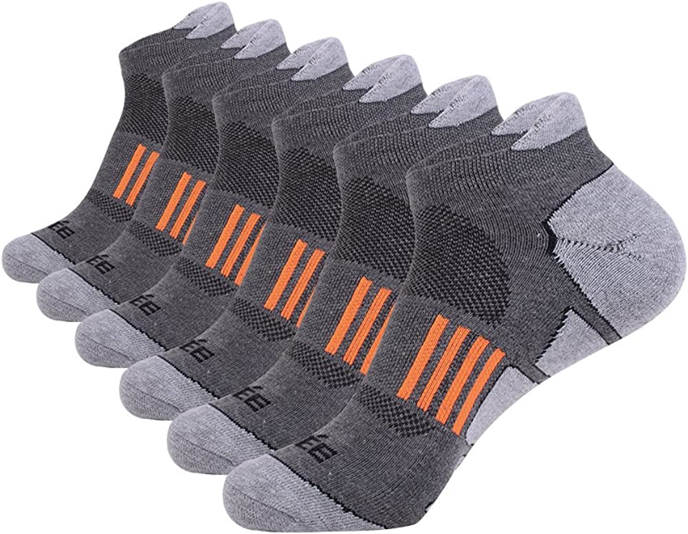 JOYNÉE Men's 6 Pack Athletic No Show Performance Comfort Cushioned Low Cut Running Tab Socks