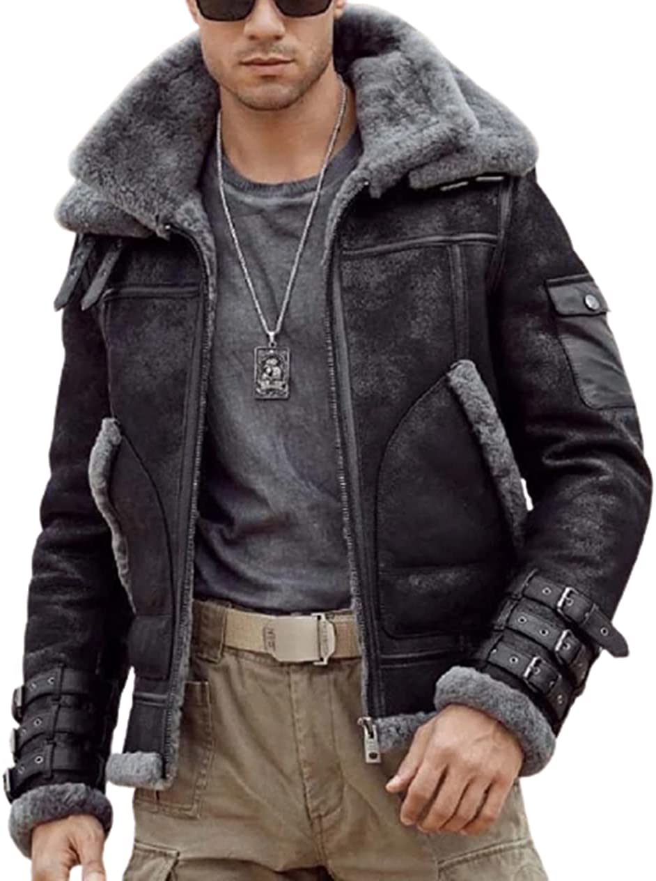 B3 Bomber Mens Jacket Aviator RAF Real Shearling Fur Flight Pilot WW2 Sheepskin Winter Leather Jacket