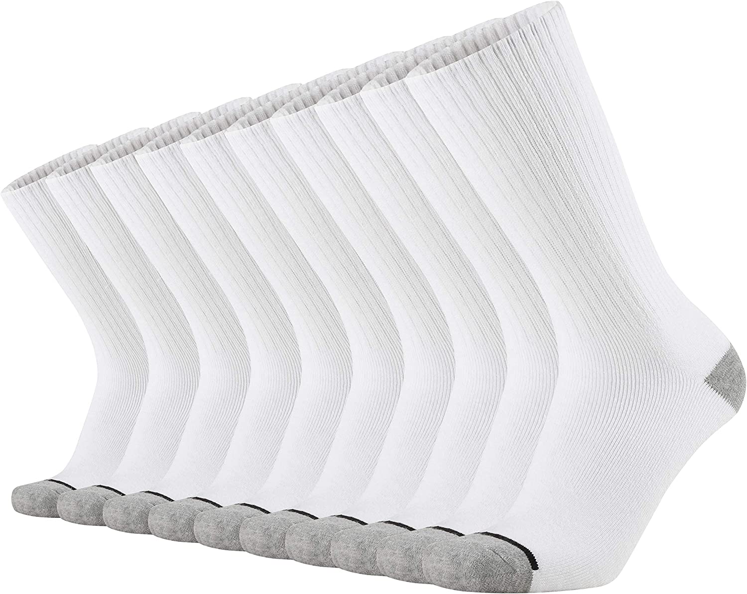 KMM Men's Cotton Full Thick Cushion Crew Socks Moisture Wicking Control Heavy Duty Work Boot Anti Sweat Blisters 10 Pairs