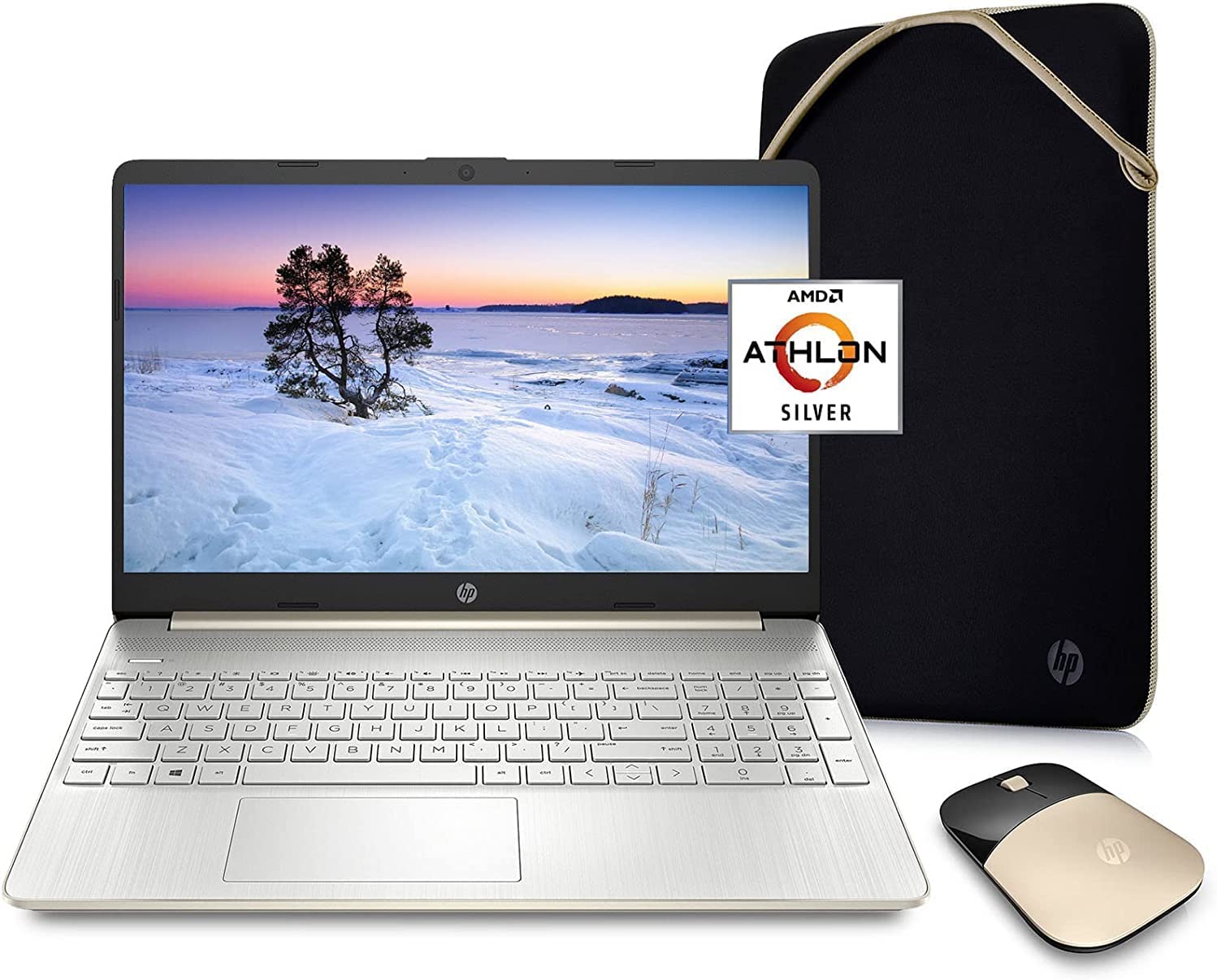 2022 Newest HP Pavilion 15.6" HD Laptop Computer, AMD Athlon Silver 3050U (Up to 3.2GHz), 8GB RAM, 256GB SSD, Webcam, USB-C, Fast Charger, Numpad, Wins 10 W/ 1 Year of Microsoft 365, Mouse, Sleeve