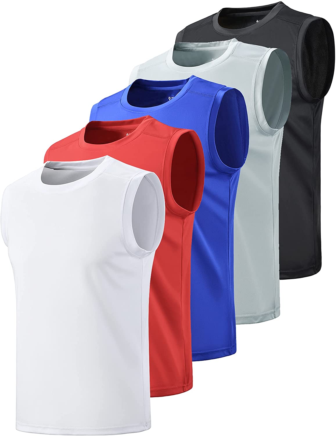 Liberty Imports Pack of 5 Men's Stretch Cool Dry Muscle Tank Tops Athletic Crewneck Sleeveless Workout Shirts