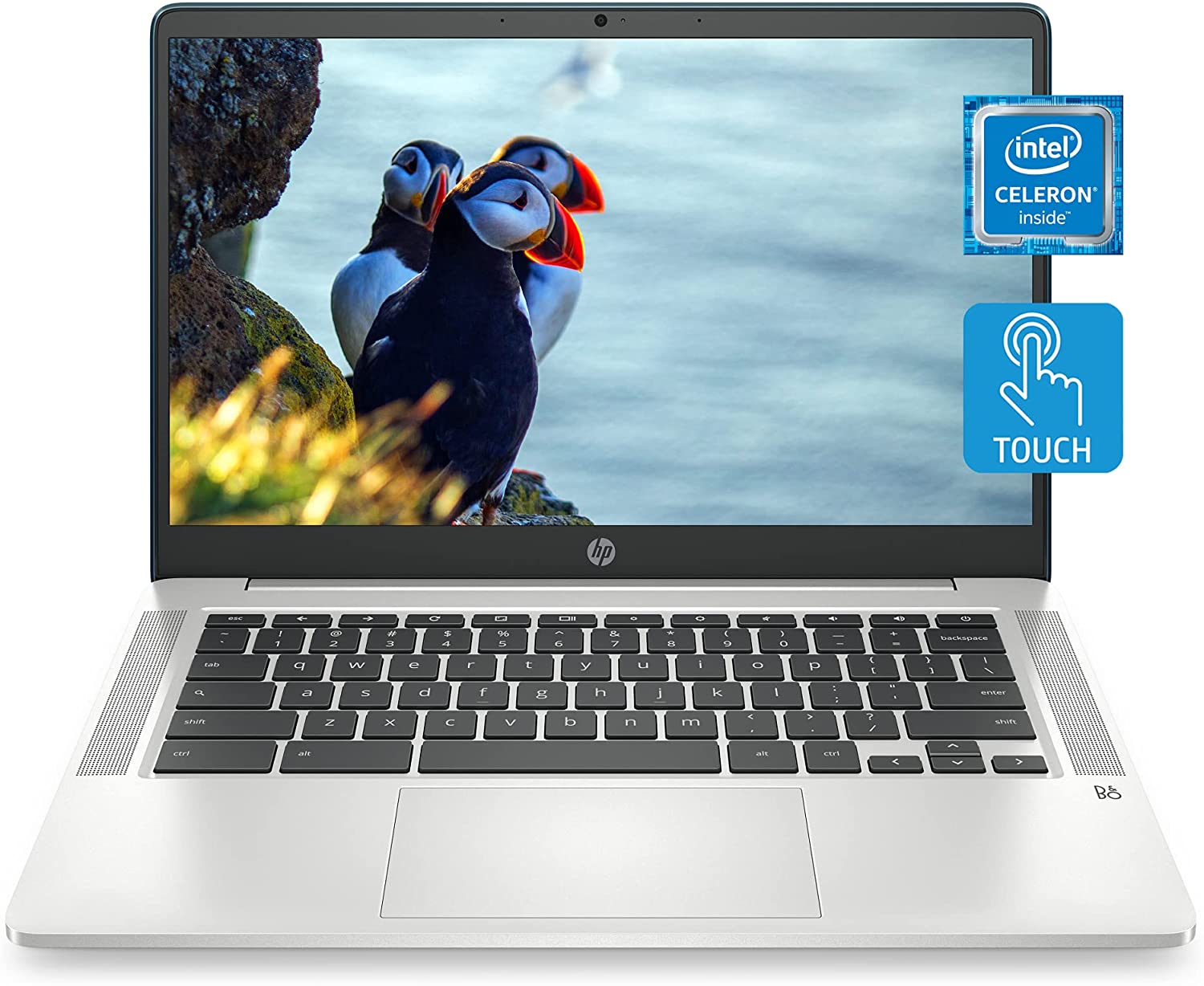 HP Chromebook 14 Laptop, Intel Celeron Processor, 4 GB RAM, 32 GB eMMC, 14” HD (1366 x 768) Touchscreen, Chrome OS, Webcam & Dual Mics, Work, Entertainment, Long Battery Life (14a-na0150nr, 2021)