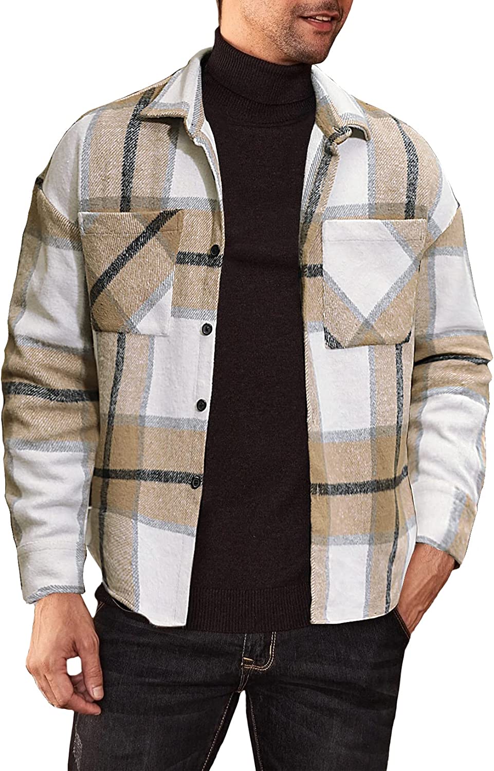 JMIERR Mens Long Sleeve Flannel Plaid Shirts Casual Button Down Shacket Jackets