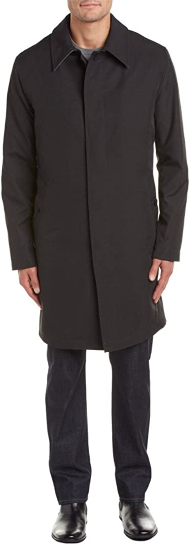 Cole Haan Men's Water Resistant Rain Coat with Removable Liner, Black, Large