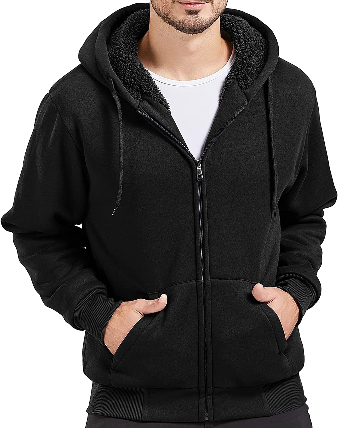 JACKETOWN Men's Zip Up Hoodie Heavyweight Fleece Lined Jacket Wool Warm Thick Winter Coat Sweatshirt