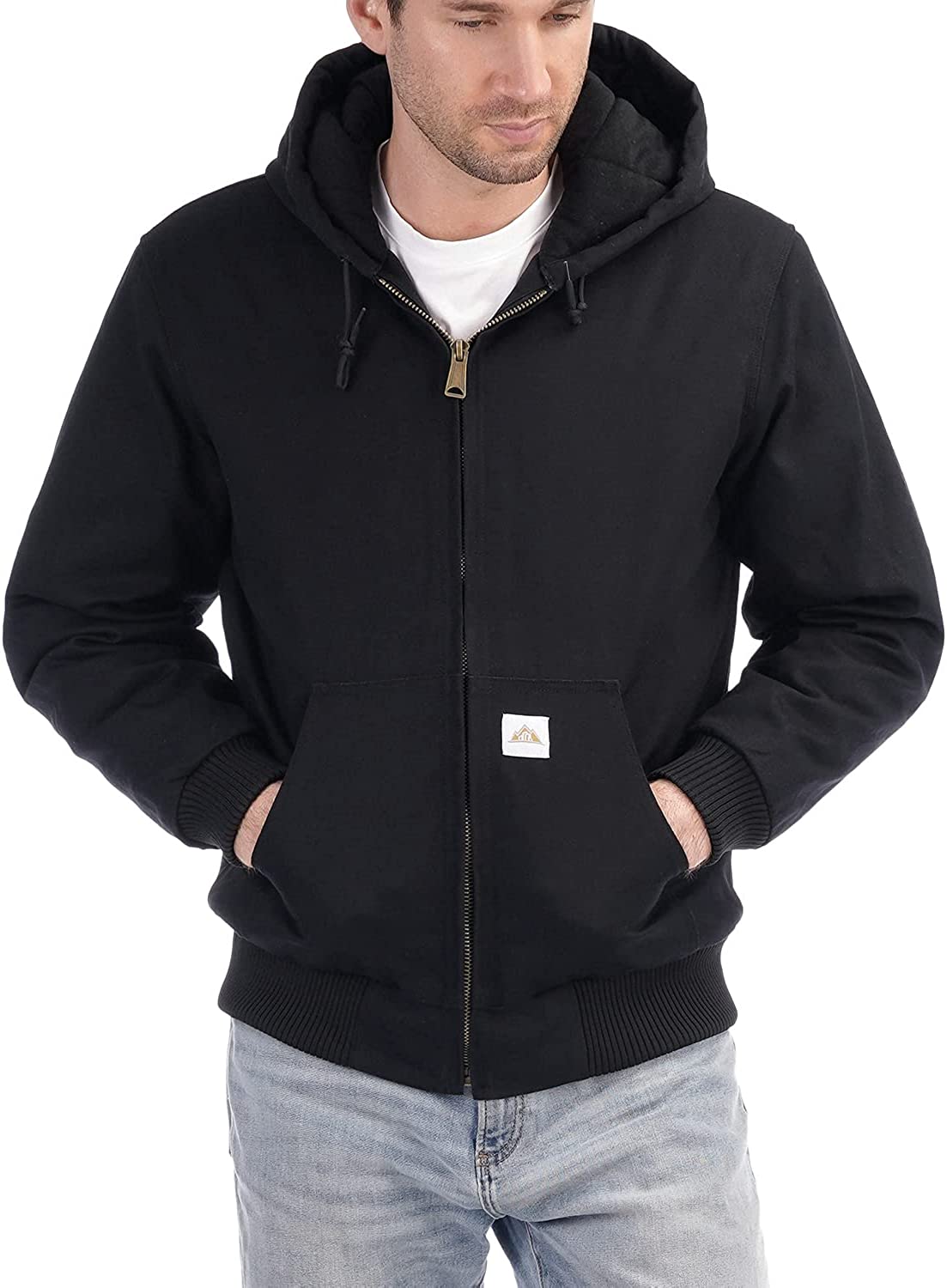 Men's Quilted Flannel Lined Active Jacket Waterproof Cotton Duck Hooded Workwear Winter Coat