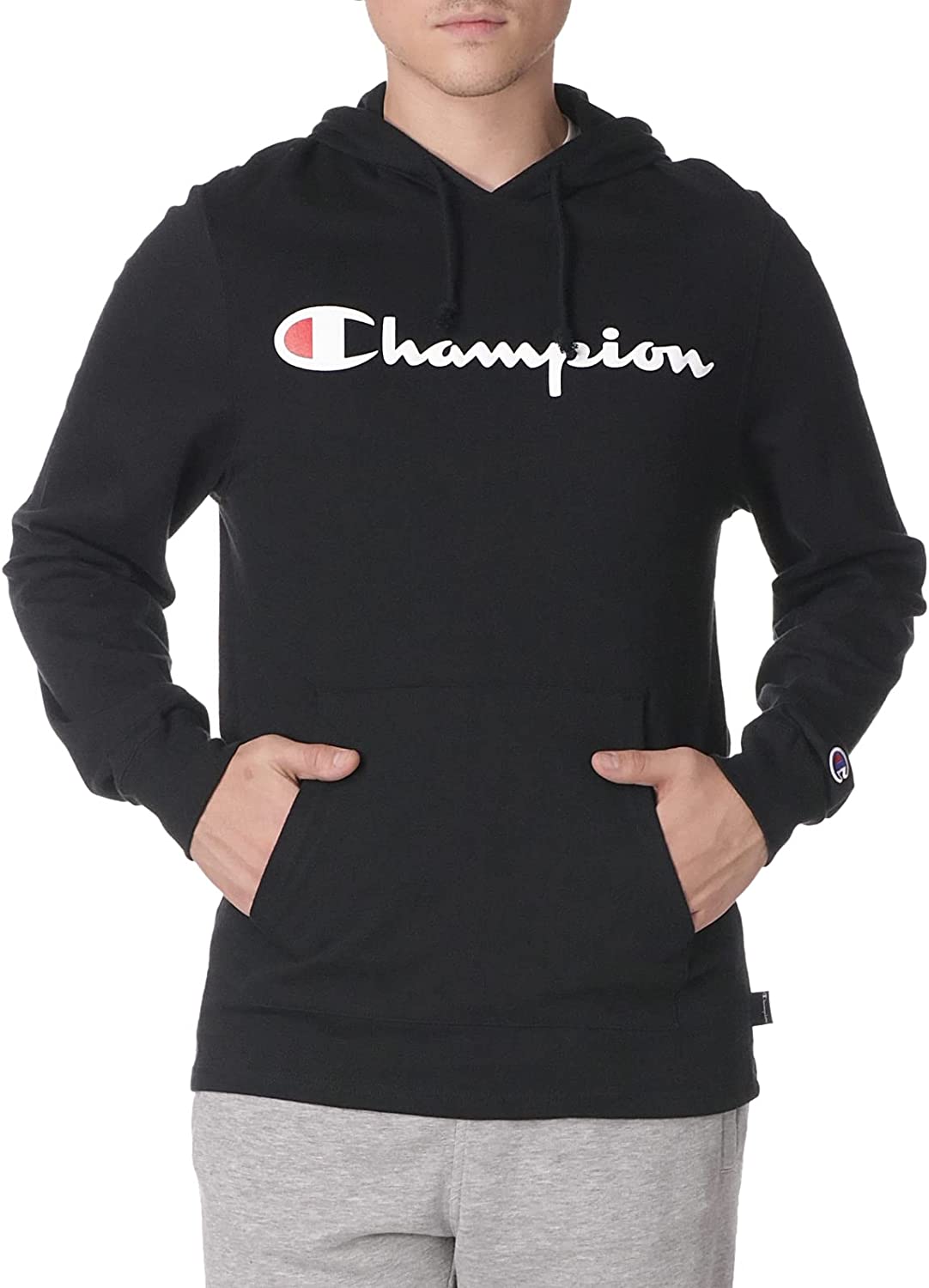 Champion Men's Long Sleeve T-Shirt Hoodie, Script Logo