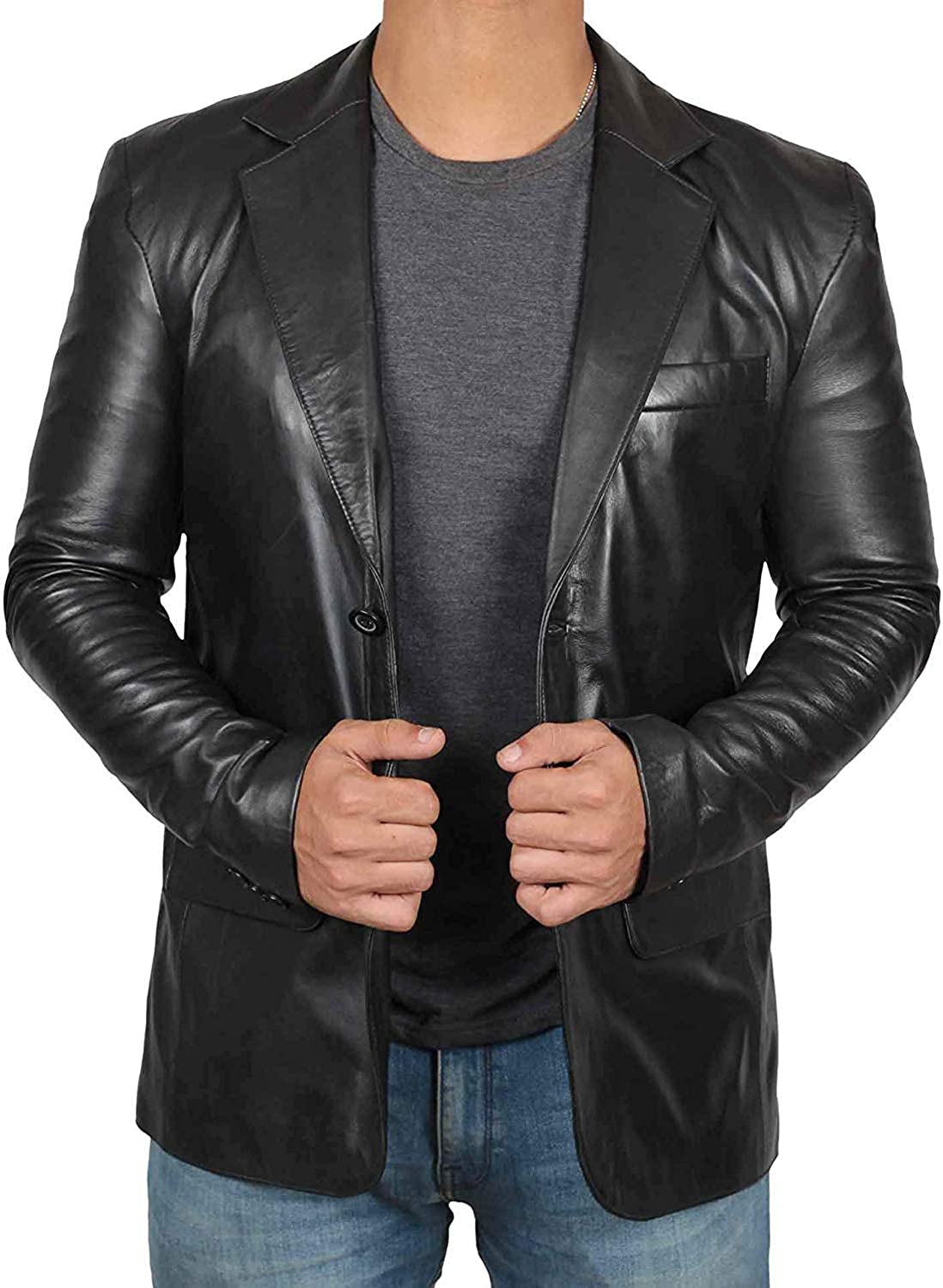 Blingsoul Mens Leather Blazer - Lambskin Leather Casual Blazer Jacket for Men