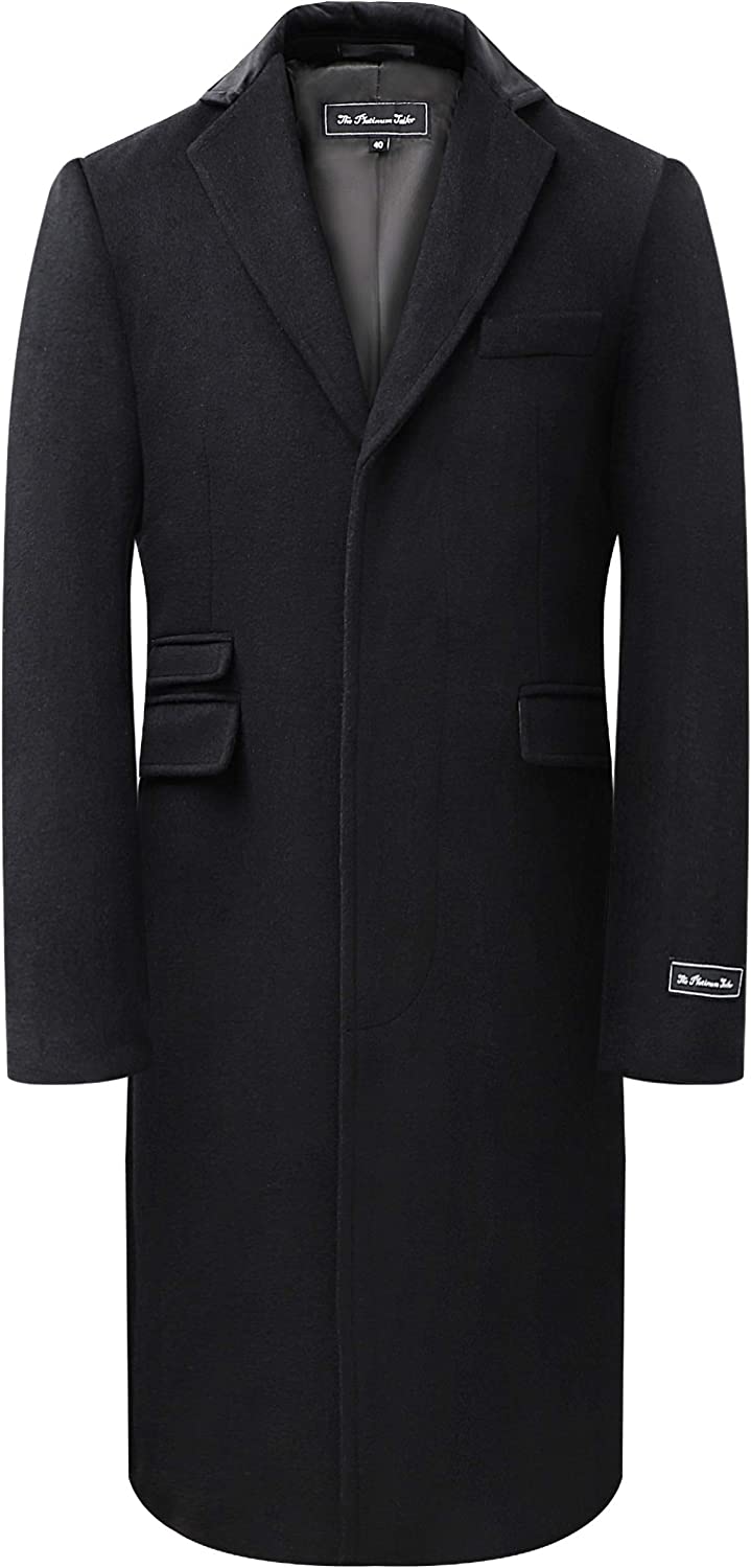 Mens Black Overcoat Wool & Cashmere Covert Warm Winter Mod Cromby Coat Velvet Collar & Black Satin Lining