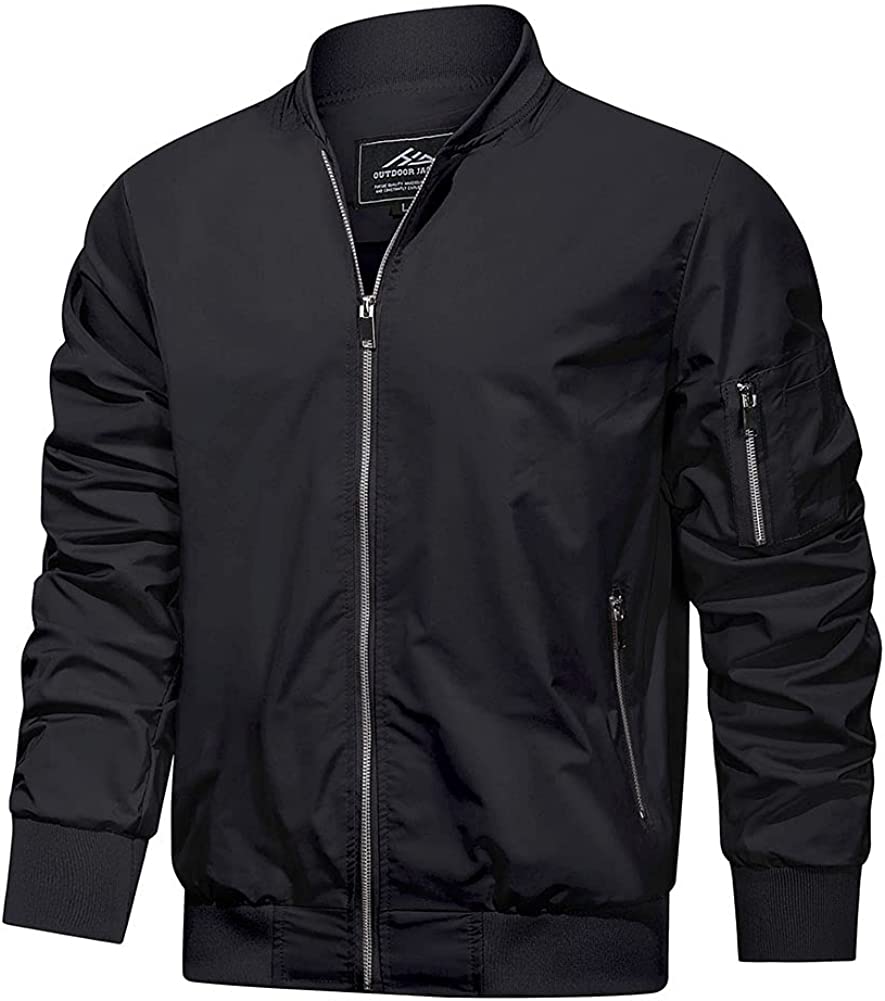 HJWWIN Men's Slim Fit Lightweight Softshell Flight Bomber Jacket Spring Fall Coat with Pockets