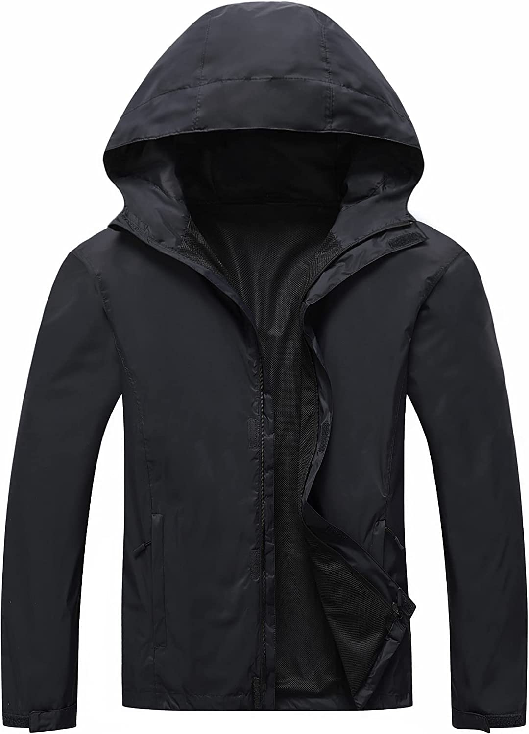 LeSies Men's Rain Jacket Lightweight Waterproof Raincoat with Adjustable Hooded Outdoor Hiking Windbreaker