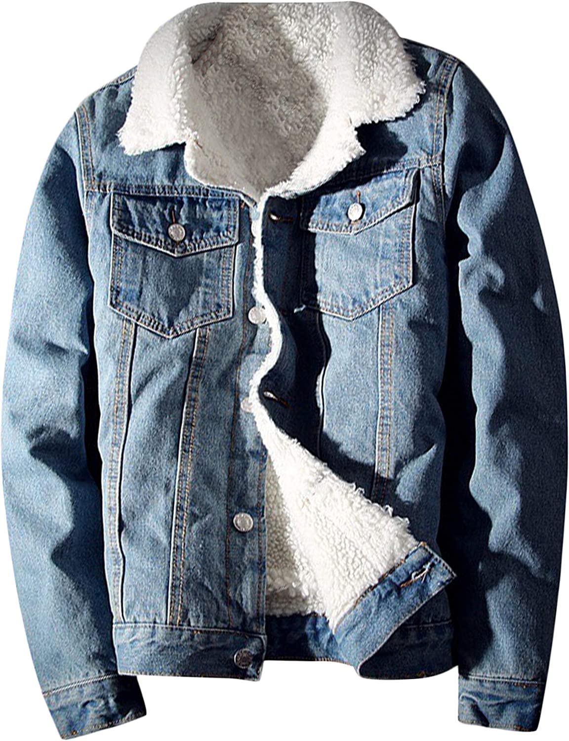 Springrain Men's Winter Sherpa Lined Denim Jacket Windbreaker Trucker Jacket