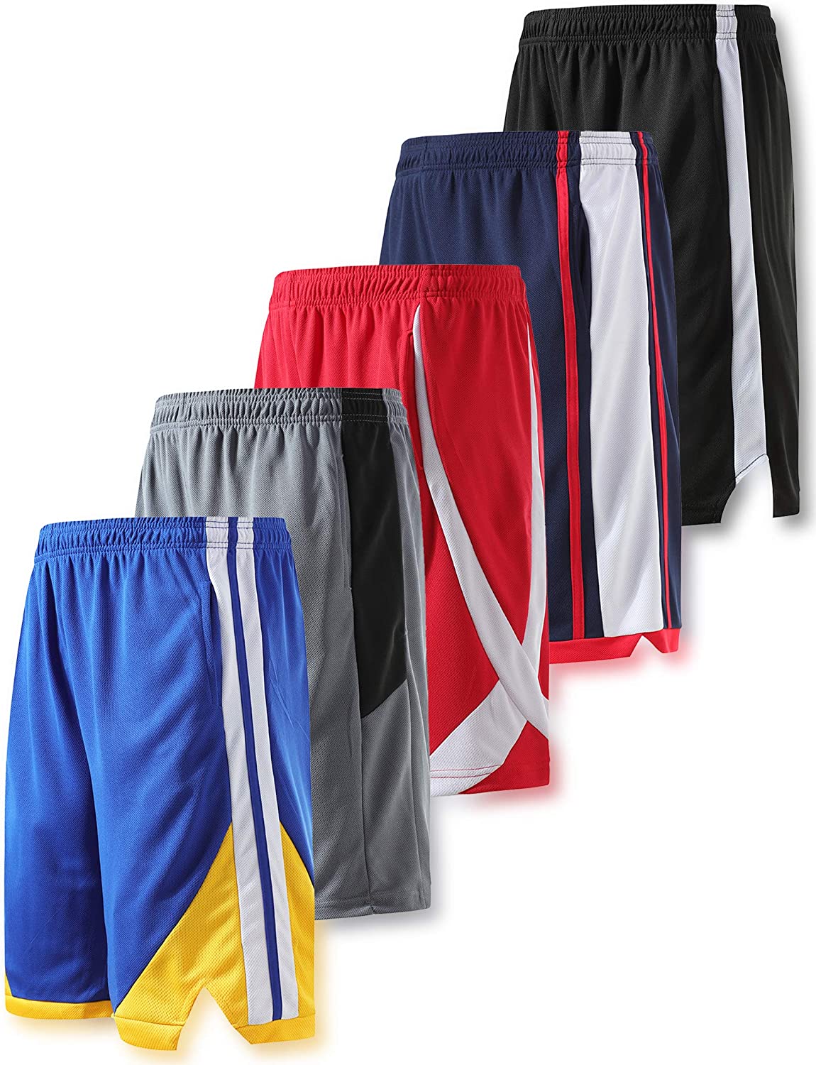 Liberty Imports Pack of 5 Men's Athletic Basketball Shorts with Pockets Mesh Quick Dry Activewear