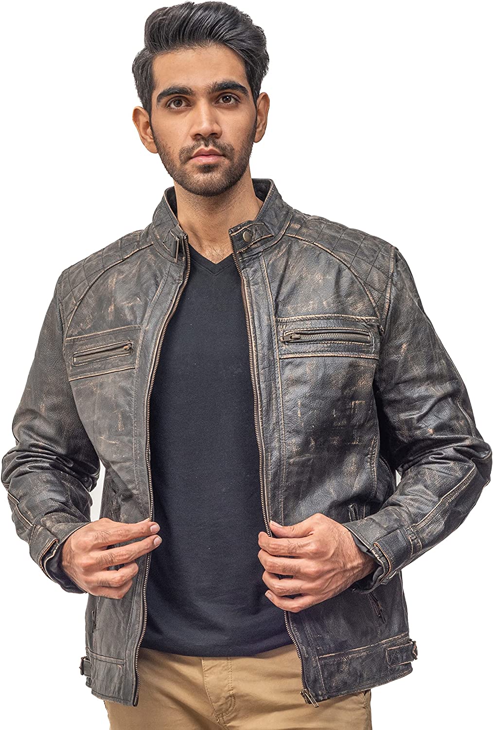Cafe Racer Motorcycle Jacket Men - Real Lambskin Leather Jacket Men