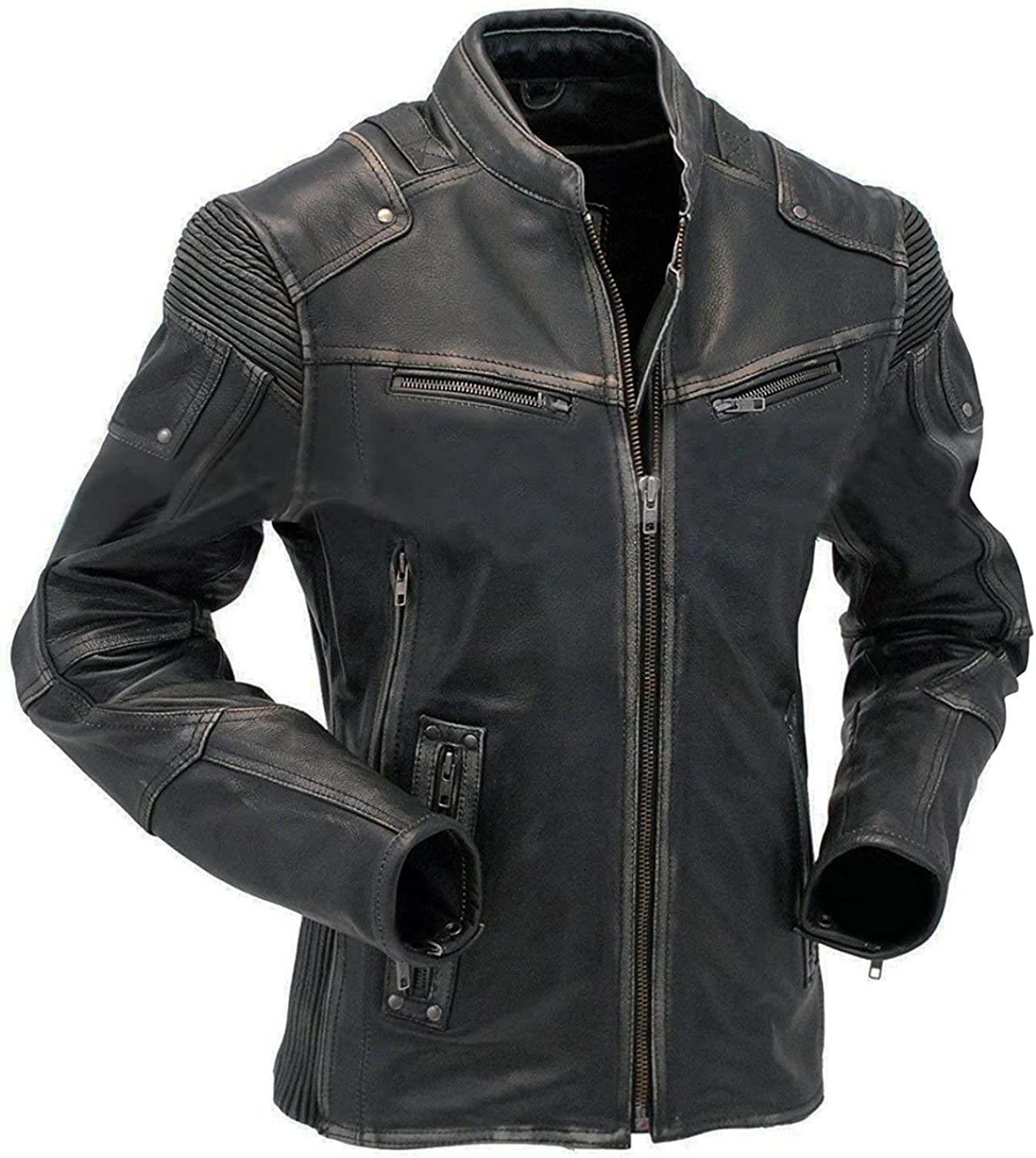 Mens Cafe Racer Brando Vintage Motorcycle Retro Biker Leather Outerwear Jacket Collection Real/Faux