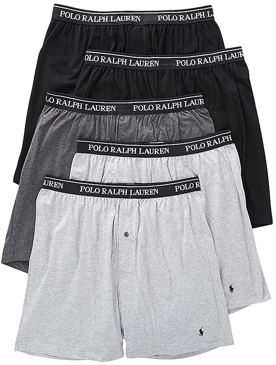 Polo Ralph Lauren Underwear Men's 5 Pack Classic Fit Boxer Briefs, Black/Charcoal/Grey, L
