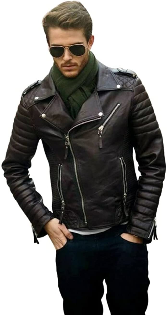 SKADO Mens Leather Jacket | Real Leather Biker Jacket For Men | Lightweight Motorcycle Leather Jacket Men|Winter Jackets Men
