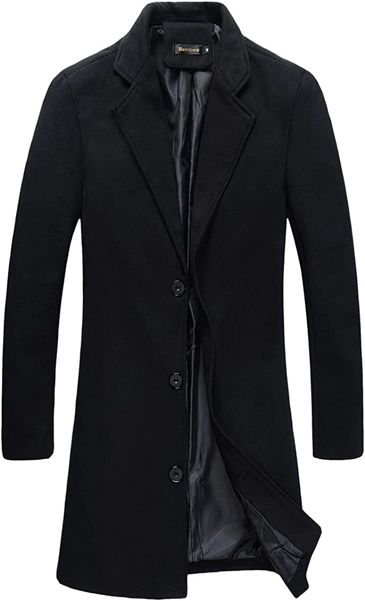 Beninos Mens Trench Coat Slim Fit Notched Collar Overcoat