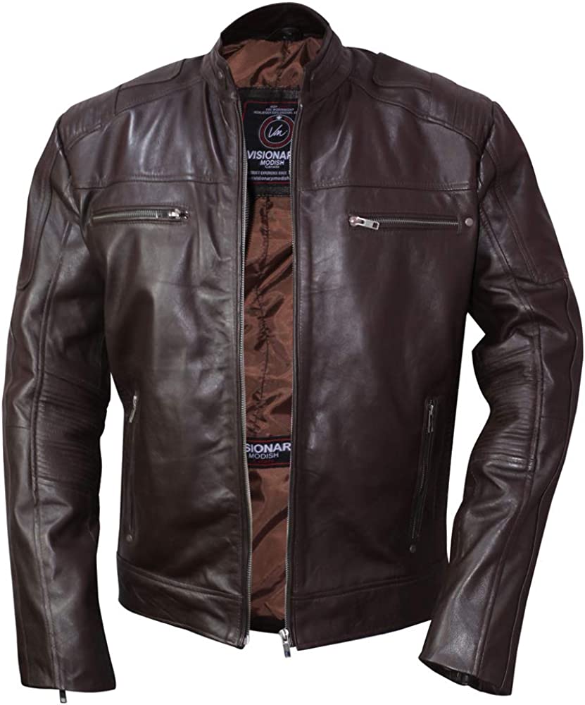 Men's Fashion Style Original Leather jacket -Genuine Sheepskin Leather Jacket For Men lycra elbow -VM1921899