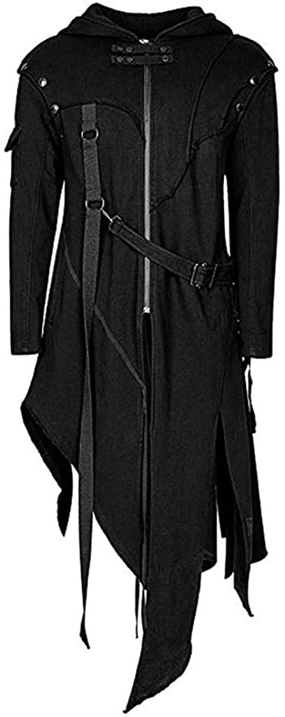 Stoota SINHE Men's Vintage Zipper Up Asymmetrical Hoodie Jacket, Irregular LonglineRetro Punk Style Party Outwear Coat