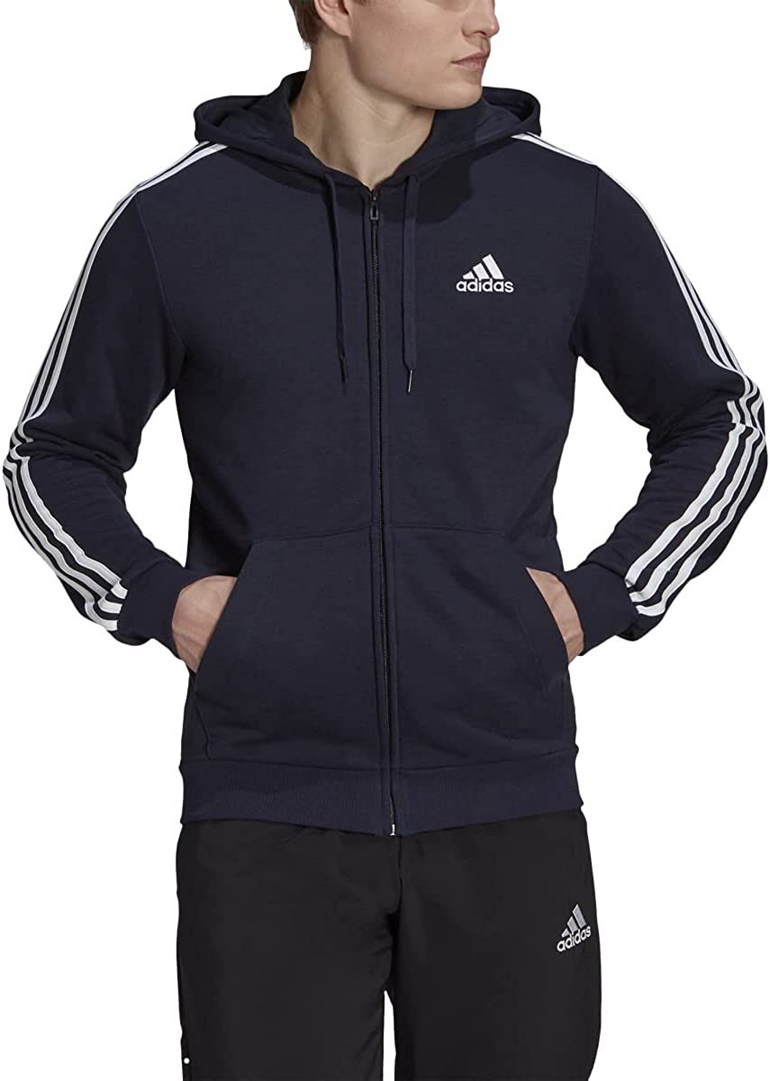 adidas Men's Essentials French Terry 3-Stripes Full-Zip Hoodie