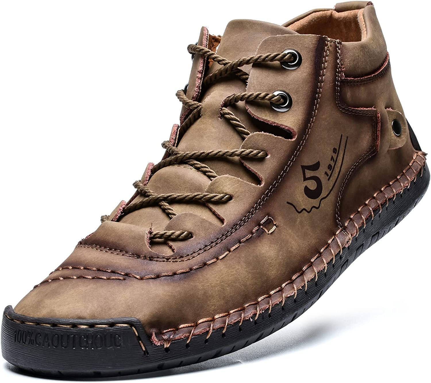 alcubieree Mens Casual Leather Shoes Ankle Chukka Boots Slip On Lightweight Loafers Mid top Walking Driving Shoes for Male