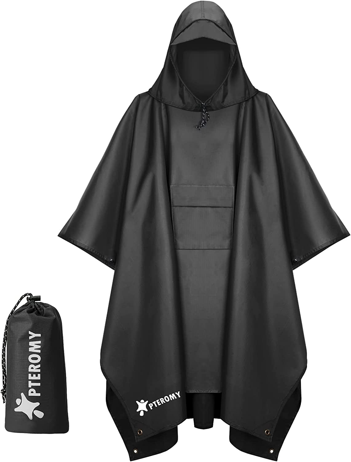 PTEROMY Hooded Rain Poncho for Adult with Pocket, Waterproof Lightweight Unisex Raincoat for Hiking Camping Emergency