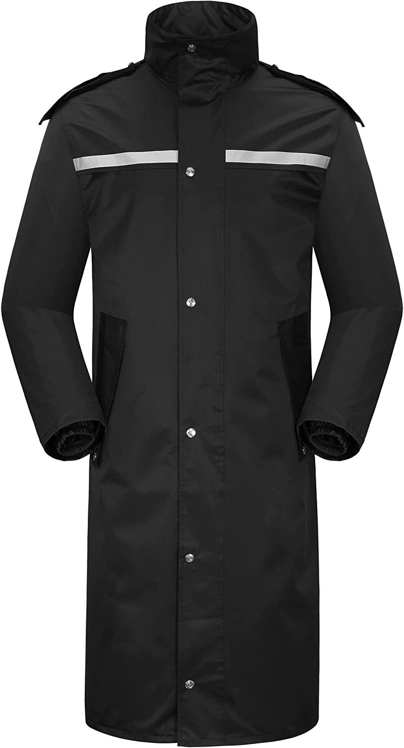 iCreek Raincoat Waterproof Men's Long Rain Jacket Lightweight Rainwear Reflective Reusable with Hood