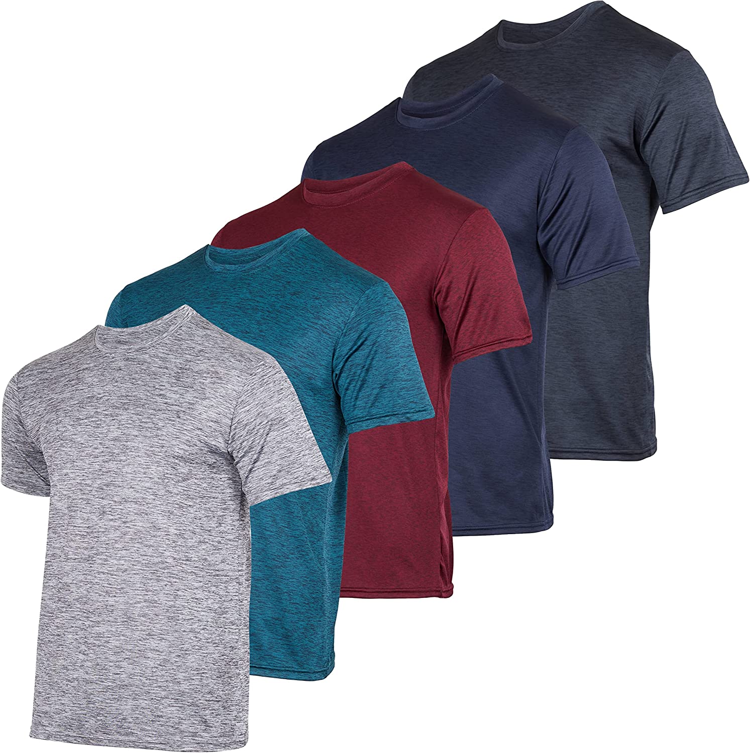 5 Pack: Men’s Dry-Fit Moisture Wicking Active Athletic Performance Crew T-Shirt