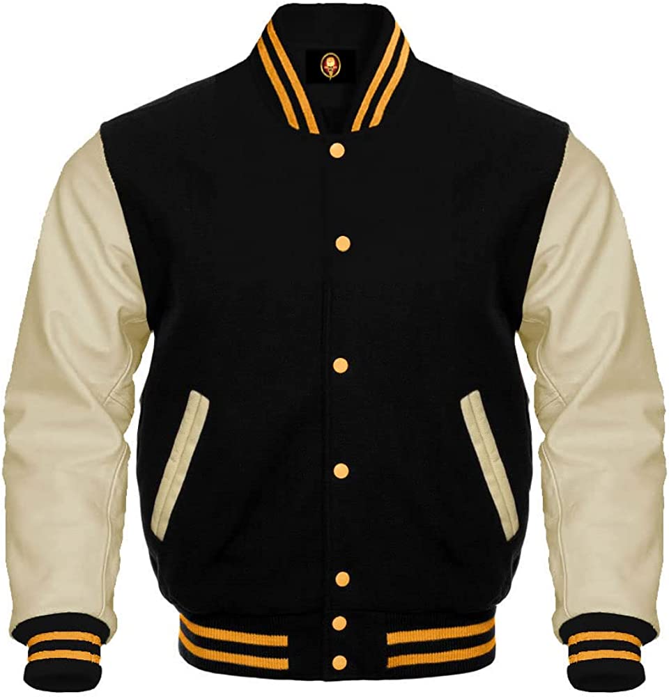Letterman Varsity Baseball Bomber Jacket Genuine Leather Sleeves Wool Body Jackets Team Colors Option